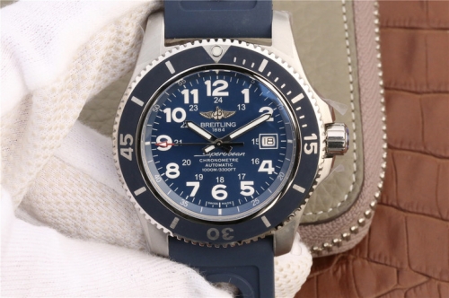 Breitling Superocean II A17392D8/C910/228S/A20SS.1 44mm Stainless Steel GF Factory  1:1 Best Edition Blue Dial On Blue Rubber Strap A2824 (Working Hel