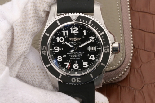 Breitling Superocean II A17392D8/C910/228S/A20SS.1 44mm Stainless Steel GF Factory  1:1 Best Edition black Dial On Blue Rubber Strap A2824 (Working He
