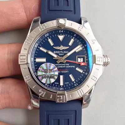 Breitling Avenger II A3239011 GMT Stainless Steel Case GF Factory  1:1 Best Edition Blue Dial on Blue Rubber Strap ETA 2836