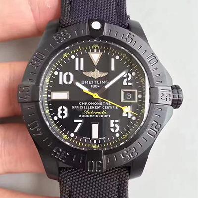 Breitling Avenger II M17330B2/BC05/200S Seawolf Black PVD Case GF Factory  1:1 Hongkong Edition Black Dial On Black Nylon Strap ETA  2824
