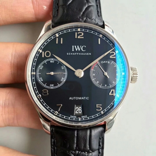 IWC Schaffhausen Portuguese Real PR IW500703 Stainless Steel ZF Factory V4 1:1 Best Edition Black Dial on Black Leather Strap 52010