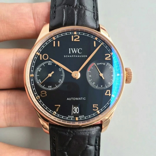 IWC Schaffhausen Portuguese Real PR IW500115 Rosegold Case Black Dial ZF Factory V4 1:1 Best Edition on Black Leather Strap 52010