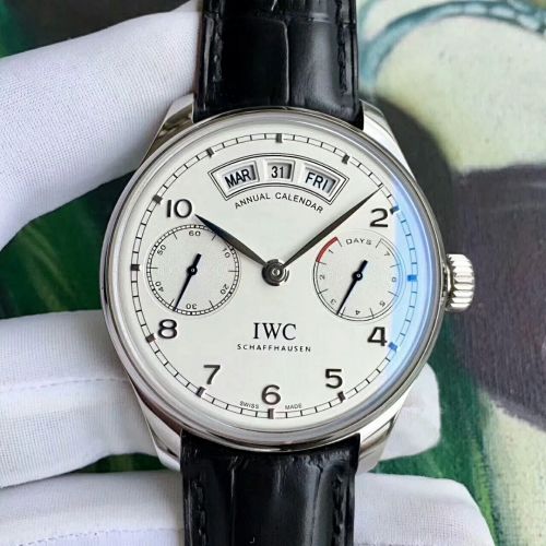 IWC Schaffhausen Portuguese IW503501 Real Working Annual Calendar YL Factory1:1 Best Edition White Dial Silver Marker on Black Leather Strap 52850