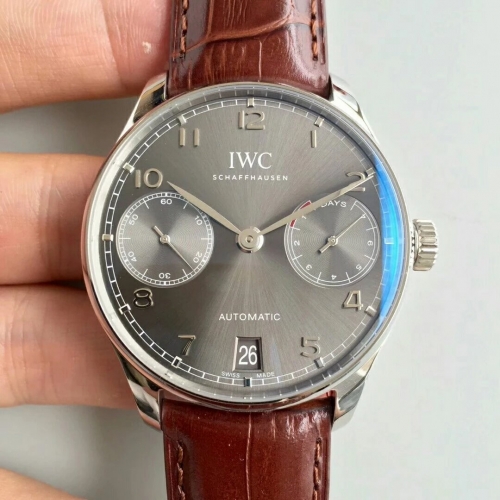 IWC Schaffhausen Portuguese Real PR IW500106 Stainless Steel Gray Ardoise Dial ZF Factory  V4 1:1 Best Edition on Brown Leather Strap 52010