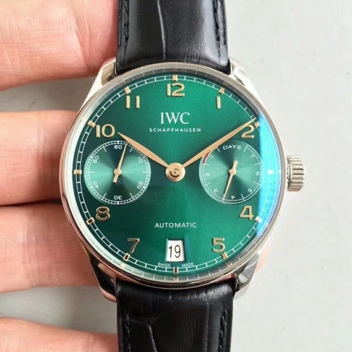 IWC Schaffhausen Portuguese Real PR IW500708 "Kuwait" Edition ZF Factory V4 1:1 Best Edition Green Dial Gold Marker on Black Leather Strap 52010