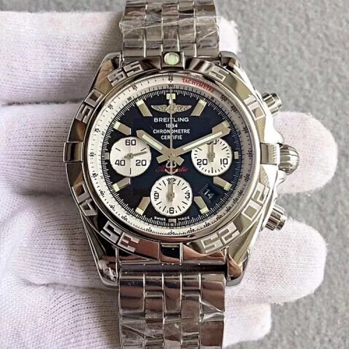 Breitling Chronomat AB011012 Chronograph Stainless Steel JF Factory  1:1 Best Edition Black Dial White Inner Bezel On Stainless Steel Bracelet ETA 775