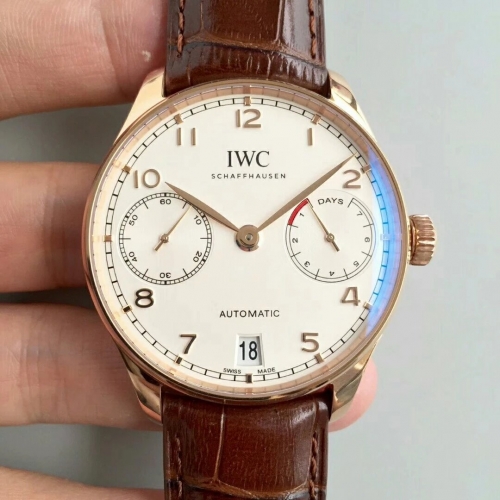 IWC Schaffhausen Portuguese Real PR IW500701 Rosegold ZF Factory V4 1:1 Best Edition White Dial on Brown Leather Strap 52010