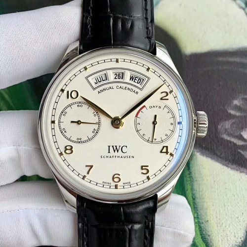IWC Schaffhausen Portuguese IW503501 Real Working Annual Calendar YL Factory  1:1 Best Edition White Dial Gold Marker on Black Leather Strap 52850