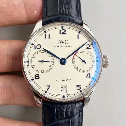 IWC Schaffhausen Portuguese Real PR IW500705 ZF Factory Stainless Steel V4 1:1 Best Edition White Dial Blue Markers on Blue Leather Strap 52010