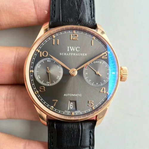 IWC Schaffhausen Portuguese Real PR IW500702 Rosegold Gray Ardoise Dial ZF Factory  V4 1:1 Best Edition on Brown Leather Strap 52010