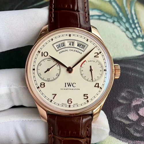 IWC Schaffhausen Portuguese IW503504 18K Rosegold Real Working Annual Calendar YL Factory 1:1 Best Edition White Dial on Brown Leather Strap 52850