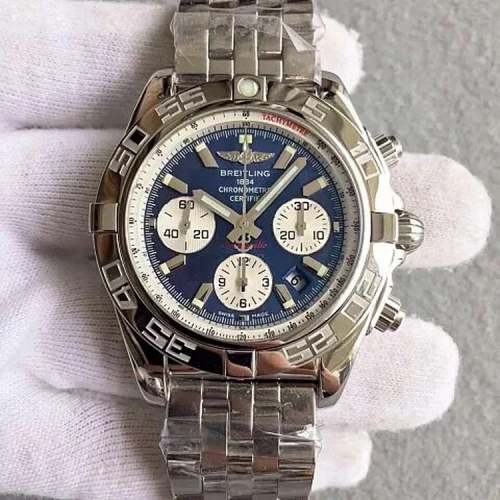 Breitling Chronomat AB011012 Chronograph Stainless Steel GF Factory  1:1 Best Edition Blue Dial White Inner Bezel On Stainless Steel Bracelet ETA 7750