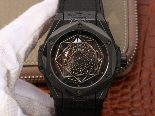 Hublot Big Bang Sang Bleu 415.CX.1114.VR.MXM17 45mm All Black Hexagon Dial Special Limited Build 1:1 Best Edition on Black Rubber Strap A.HUB1213 (Miy