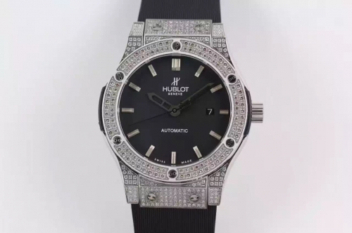 Hublot Classic Fusion 542.PX.1180.RX.1104 42mm Case RM Factory 1:1 Best Edition Diamond Bezel Black Dial on Black Gummy Strap 2824