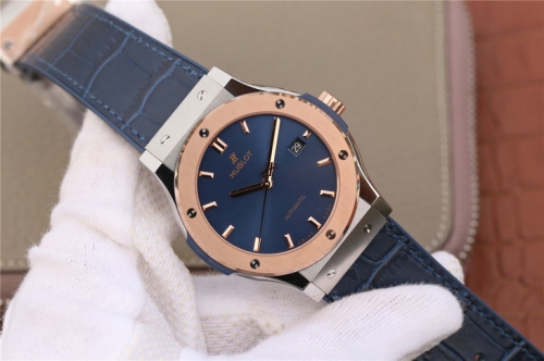 Hublot Classic Fusion 565.OX.7180.LR 38mm 18K Rosegold Case JJ Factory 1:1 Best Edition Blue Dial on Blue Gummy Leather Strap 2892