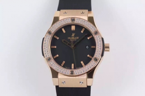 Hublot Classic Fusion 542.PX.1180.RX.1104 42mm 18K Rosegold Case RM Factory Best Edition Diamond Bezel Black Dial on Black Rubber Strap 2824