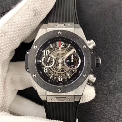 Hublot Big Bang Unico 45.5 mm Stainless Steel Case 411.NM.1170.RX Chronograph AB Factory 1:1 Best Edition on Black Rubber Strap A.HUB1241