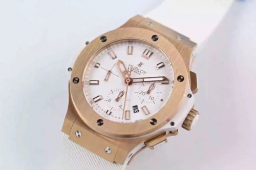 Hublot Big Bang 301.PE.230.RW 44mm White Dial Rose Gold Bezel JF 1:1 Best Edition on White Rubber Strap HUB4100 ETA 7750