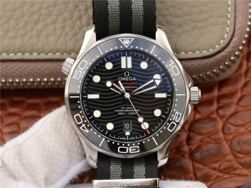 Omega Seamaster Diver 300M Baselworld 2018  Stainless Steel Black Dial Swiss 8800  VSF Factory  1:1 Best Edition Black Wave Dial on Nato Strap