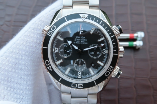 Omega Seamaster Planet Ocean 2210.50.00 600m 45.5mm Co-Axial Chronograph Noob Factory Black Dial Silver Marker On Stainless Steel Bracelet 7750