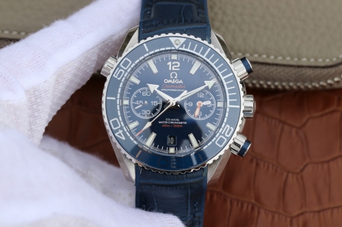 Omega Seamaster Planet Ocean 215.33.46.51.03.001 600m 45mm Chronograph Working Counter Blue Dial OM Factory 1:1 Best Edition On Blue Leather Cal.9900