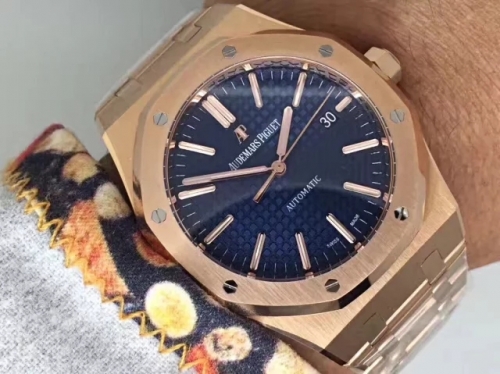 Audemars Piguet Royal Oak 15400 41mm 18K Rosegold Case JF factory 1:1 Best Edition New Verison Blue Dial on Rosegold Bracelet 3120