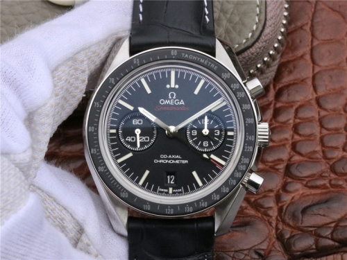 Omega Speedmaster 304.33.44.52.03.001 Moonphase Chronograph Stainless Steel Case BF Factory 1:1 Best Edition black Dial Leather Strap Swiss 9300