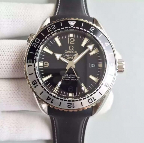 Omega 215.33.44.22.01.001 Seamaster Planet Ocean GMT JH Factory  Good Planet Foundation Stainless Steel Black Dial Swiss 8906