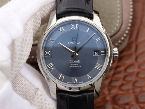 Omega De Ville Hour Vision 431.13.41.21.03.001 Stainless Steel Co-Axial Master Chronometer 41mm Best Edition Blue Dial Leather Strap Swiss 8500