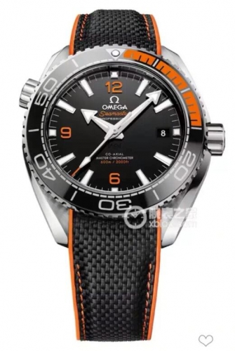 Omega Seamaster Planet Ocean 215.32.44.21.01.001 600m 43.5mm Chronometer VS Black Orange Bezel On Black Nylon Strap 8900