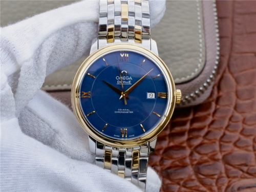 Omega De Ville Prestige 424.20.40.20.13.001 Two Tone Rosegold 39.5mm TW Factory blue Dial Two Tone Bracelet 2824