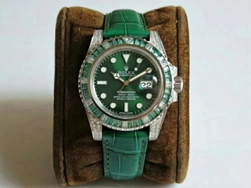 Rolex Submariner 904L Stainless Steel 116610 LV Green Emerald Noob V8S Best Edition on Green Crocodile Leather Strap 2836
