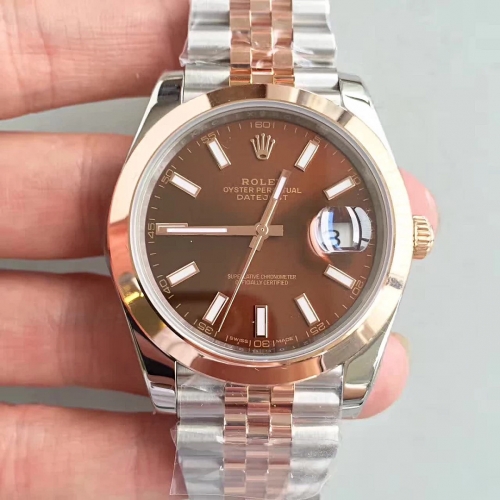 Rolex Date Just II 126301 41mm Super Thick Wrapped RG Noob Factory 1:1 Brown Dial Stick Marker On Two Tone Jubilee Bracelet 3255