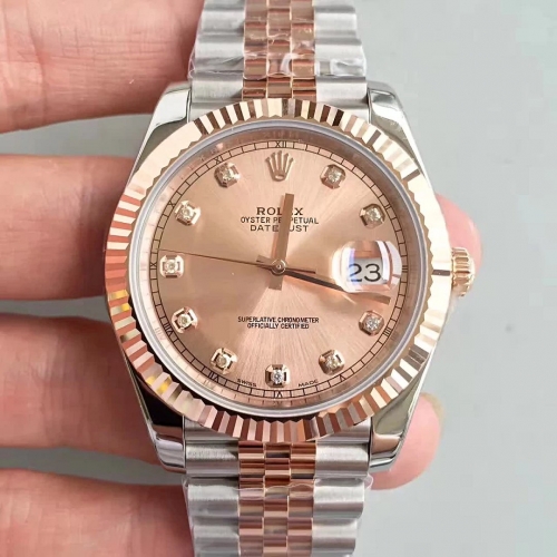 Rolex Date Just II 126331 41mm Super Thick Wrapped RG Noob Factory Pink Gold Dial Diamond Marker On Two Tone Jubilee Bracelet 3255