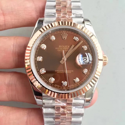 Rolex Date Just II 126331 41mm Thick Wrapped RG Noob Factory 1:1 Brown Dial Diamond Marker On Two Tone Jubilee Bracelet 3255