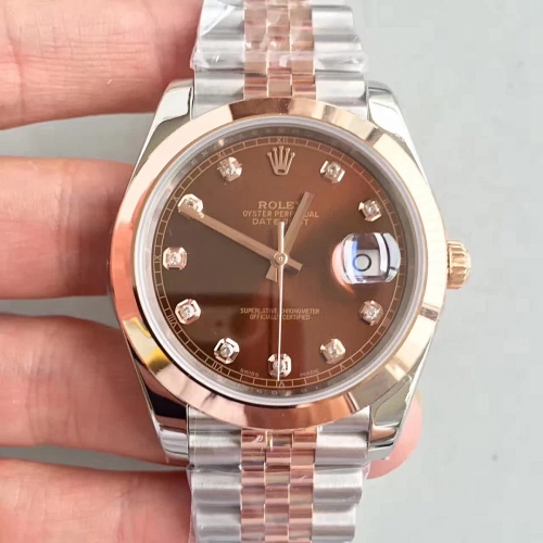 Rolex Date Just II 126301 41mm  Thick Wrapped RG Noob Factory 1:1 Brown Dial Diamond Marker On Two Tone Jubilee Bracelet 3255