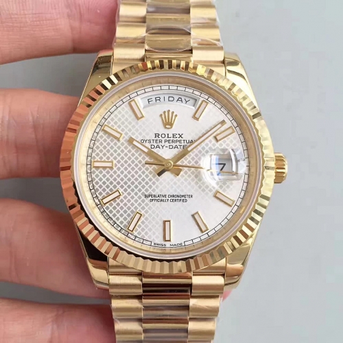 Rolex Day-Date II 228238 40mm 18K Yellow Gold Case Noob Factory 1:1 Best Edition White Diagonal Pattern Dial Stick Marker 3255