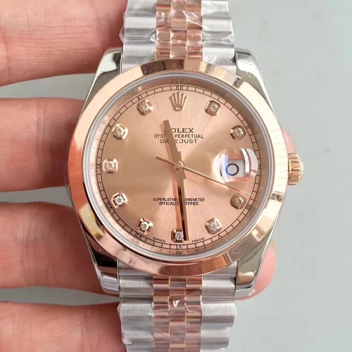 Rolex Date Just II 126301 41mm Thick Wrapped RG Noob Factory 1:1 Pink Gold Dial Diamond Marker On Two Tone Jubilee Bracelet 3255