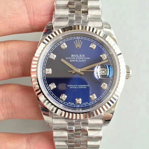 Rolex Date Just II 126334 41mm Case EW Factory 1:1 Blue Dial Diamond Marker Fluted Bezel On Stainless Steel Bracelet Swiss 3235