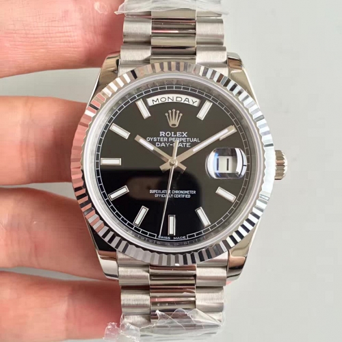 Rolex Day-Date II 228239 40mm Noob Factory 1:1 Stainless Steel Best Black Dial On Stainless Steel Bracelet Swiss 3255