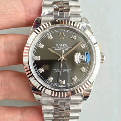 Rolex Date Just II 126334 41mm Case EW Factory 1:1 Grey Dial Diamond Marker Fluted Bezel On Stainless Steel Bracelet Swiss 3235