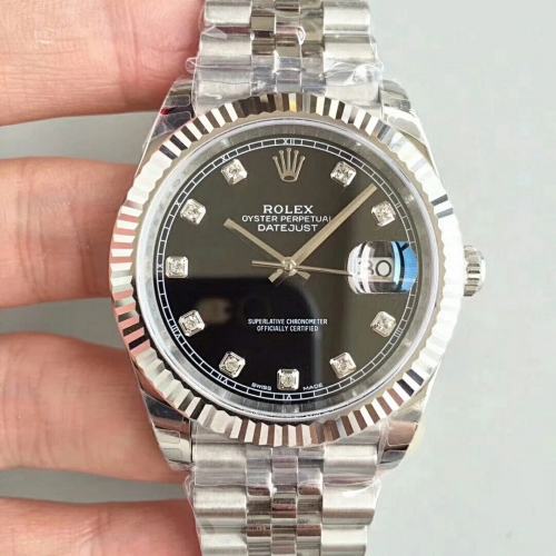 Rolex Date Just II 126334 41mm Case EW Factory 1:1 Black Dial Diamond Marker Fluted Bezel Stainless Steel Bracelet Swiss 3235