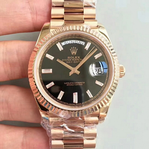 Rolex Day-Date II 218238 40mm EW Factory 1:1 Best Edition 18K Yellow Gold Best black Dial Doamond Marker On YG Bracelet Swiss 3255