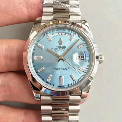 Rolex Day-Date II 228239 40mm EW Factory 1:1 Stainless Steel Blue Dial Diamond Stick Marker On Stainless Steel Bracelet Swiss 3255