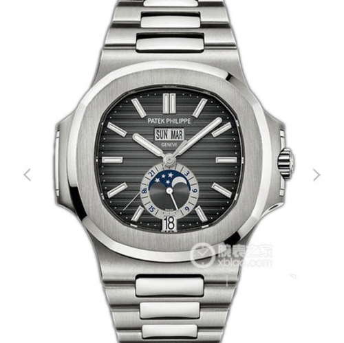 Patek Philippe Nautilus 5726/1A-010 Working Annual Calendar Stainless Steel KMF V2 1:1 Best Edition Blue Dial on Stainless Steel Bracelet Swiss 324