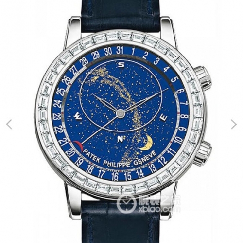 Patek Philippe Grand Complications 6104G-001 Celestial Rotating Moonphase  Diamond Bezel Blue Rotating Dial Blue Leather Swiss 240