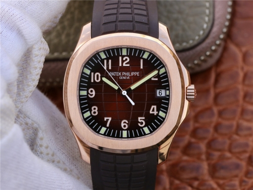 Patek Philippe Aquanaut Jumbo 5167A-001 18K Rosegold Plated Stainless PF Factory (PF) Black Textured Dial on Brown Rubber Strap Swiss 324