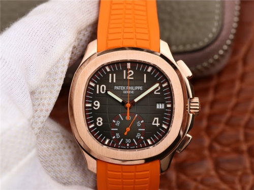 Patek Philippe Aquanaut 5968A-001 Chronograph Stainless YLF 1:1 Best Edition Black-Grey Textured Dial Orange Rubber Strap Swiss CH28-520C