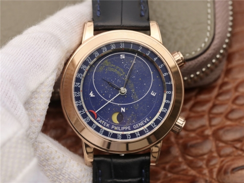 Patek Philippe Grand Complications 6102R-001 Celestial Rotating Moonphase 18K Rosegold Plated Plain Bezel blue Rotating Swiss 240