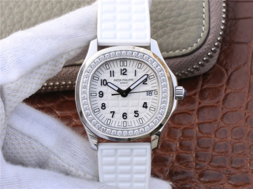 Patek Philippe Aquanaut 5067A/024 Lady 35.6mm Stainless Steel Case White Textured Dial JJF 1:1 Best Edtion on White Rubber Strap Swiss Quartz